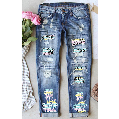 Palm Trees Patchwork Jeans