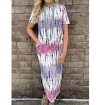 Color Block Striped Short Sleeve Maxi Dress