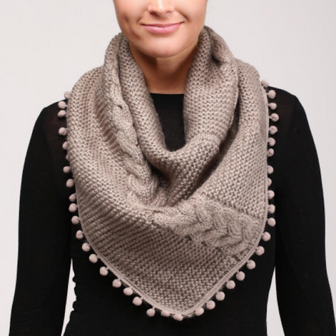 Taupe Cable Knit Triangular Scarf