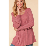 Pink Ribbed Knit Empire Waist Plus Size Top