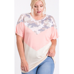 Camouflage & Stars Colorblock Pattern Plus Size Top