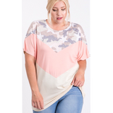 Camouflage & Stars Colorblock Pattern Plus Size Top