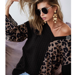 Cable Knit Animal Print Accent Top