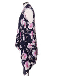 Navy Blue & Pink Floral Waterfall Vest