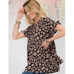 Black Floral Tiered Plus Size Top