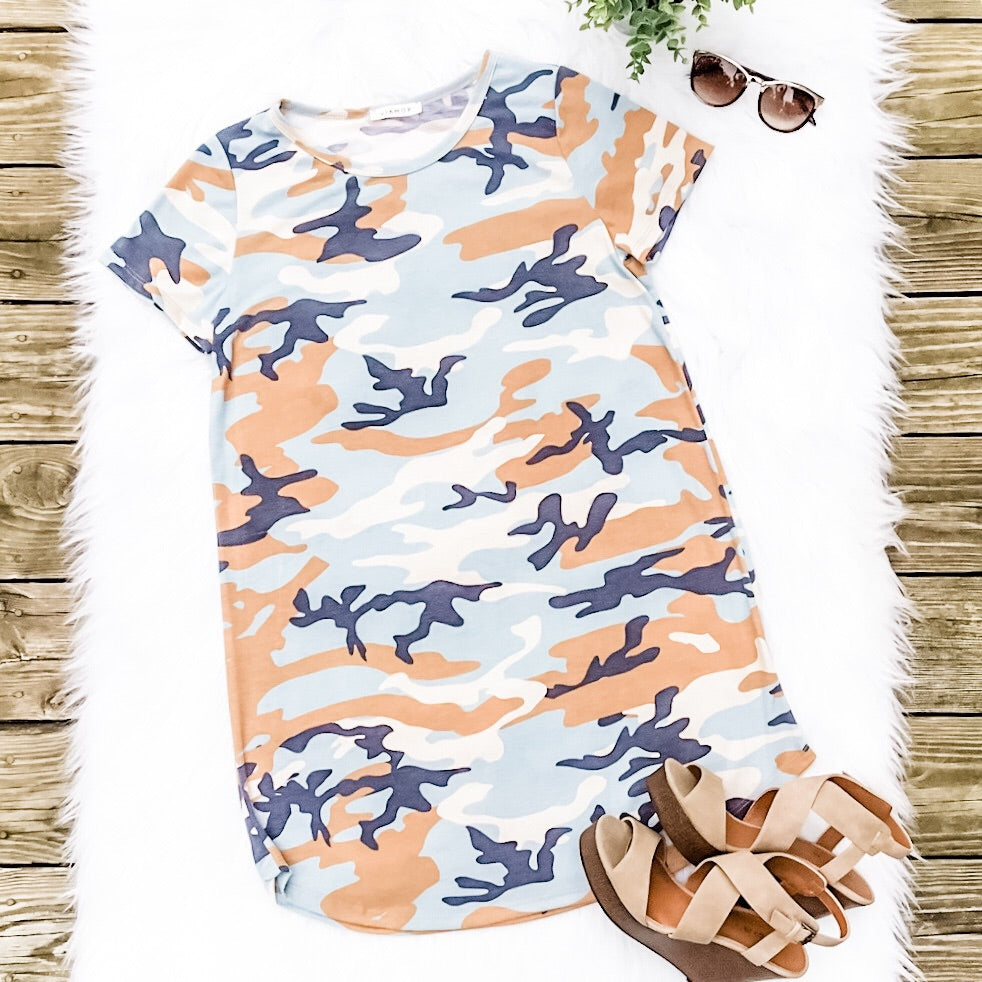 Camouflage Print T-Shirt Dress Small Camouflage Print T-Shirt Dress Small